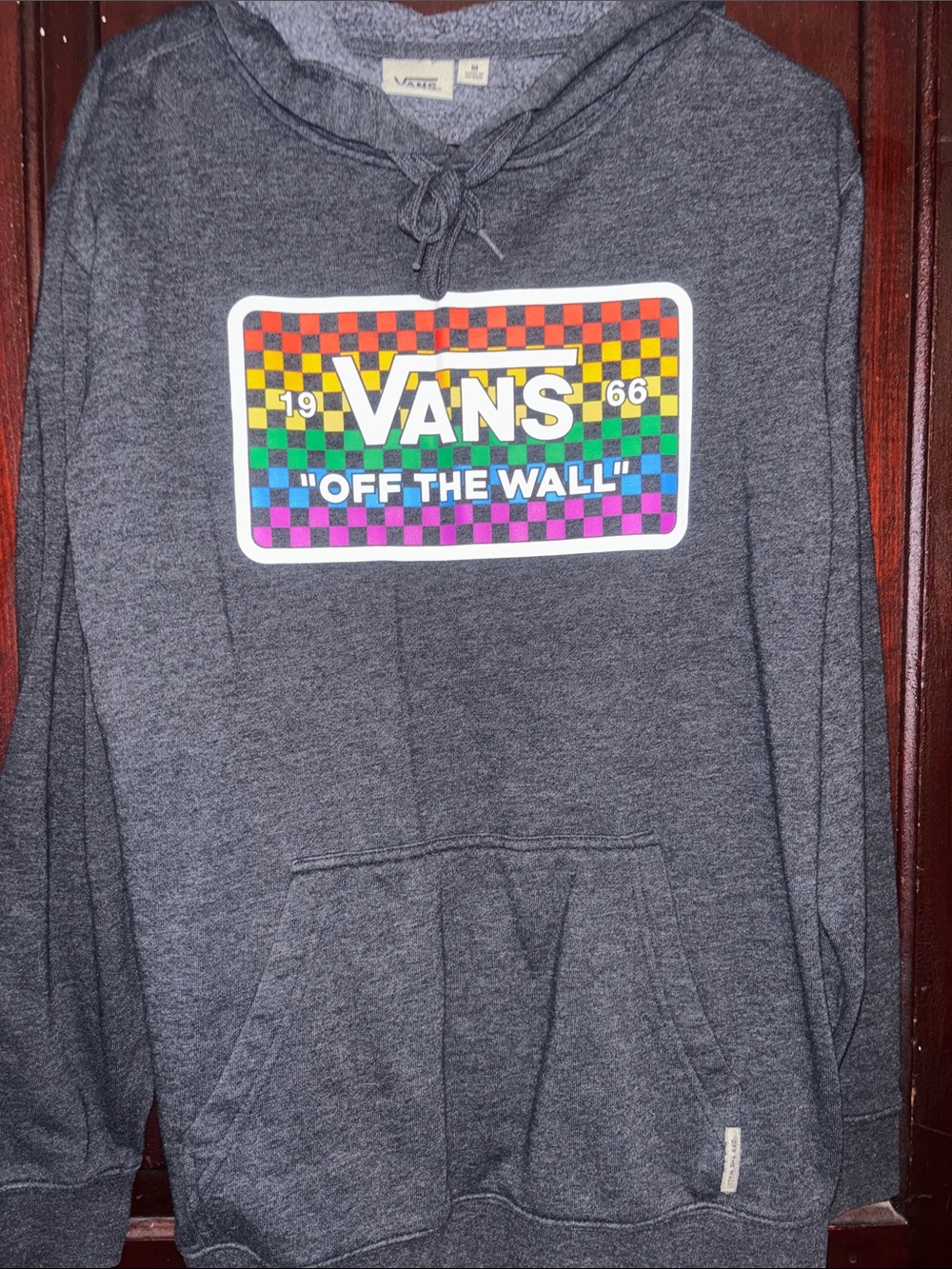 Vans Men's Charcoal Zip-Up Sweater with Rainbow Checkerboard Logo